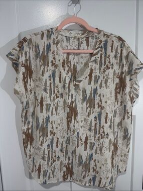 Jodifl V-Neck Cap Sleeve Blouse - Brown/Blue